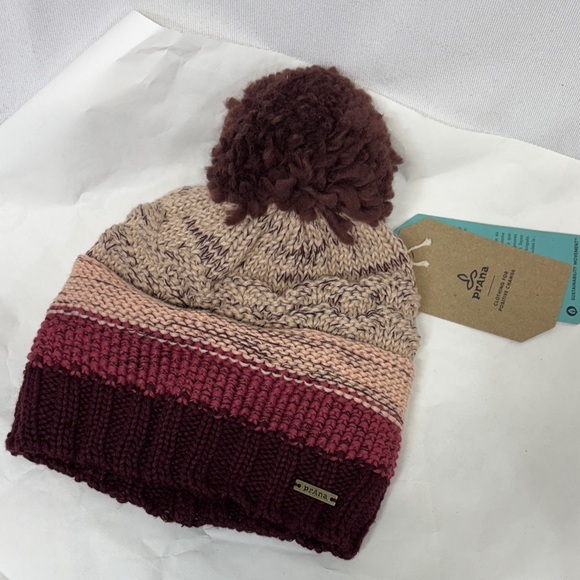 PranaKanin Beanie raisin one size fits all knitted tassel stocking hat